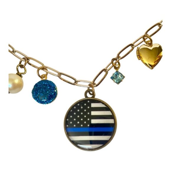 Shoe Charm Chain Shoe Bling Thin Blue Line Heart Locket Pearl Mini Locket LEO - Picture 5 of 6